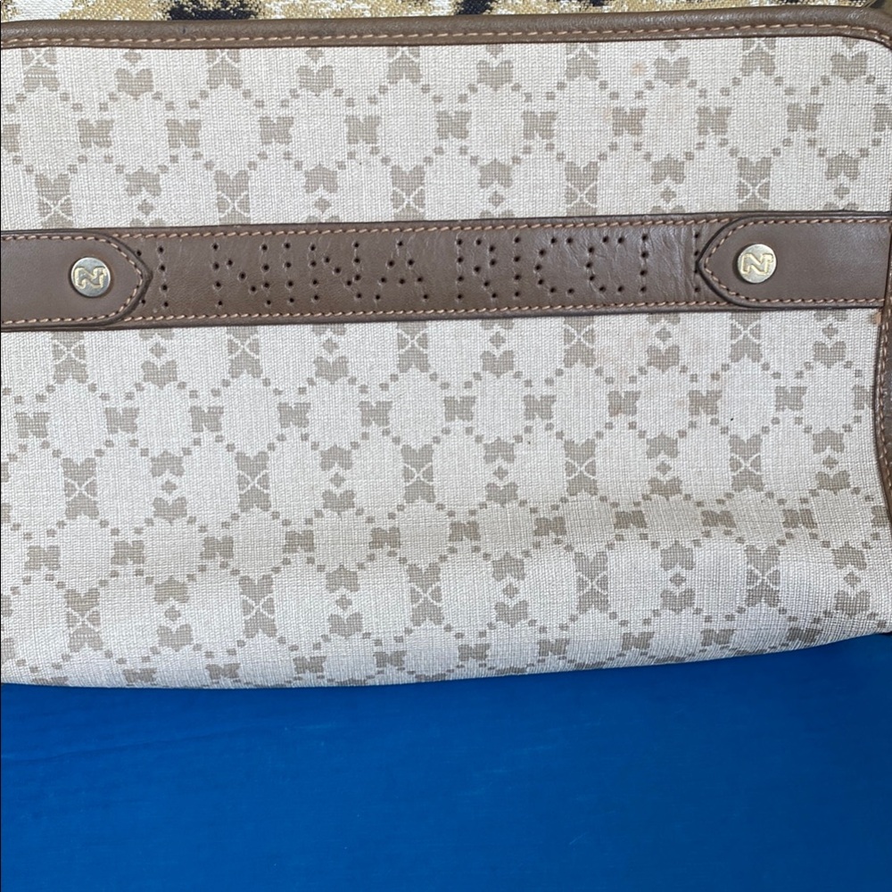 Nina Ricci Cream and Brown Make-up or Utility Bag with Sophisticated Design
